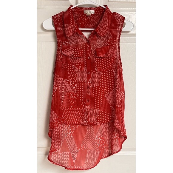 Forever 21 Exclusive Sleeveless Buttoned Collared Red White Blouse Top Size M - Picture 1 of 4